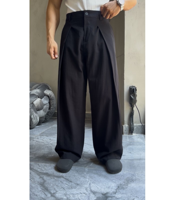 Baggy Özel Kesim Ön Pile Detayli Keten Pantolon