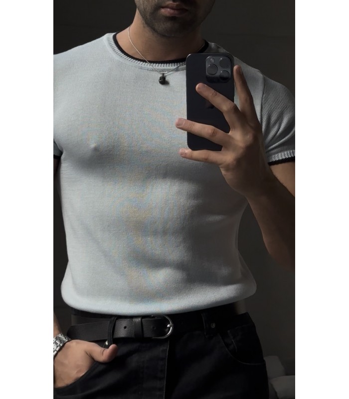 Bisiklet Yaka Özel Desen Detayli Tirko Tshirt