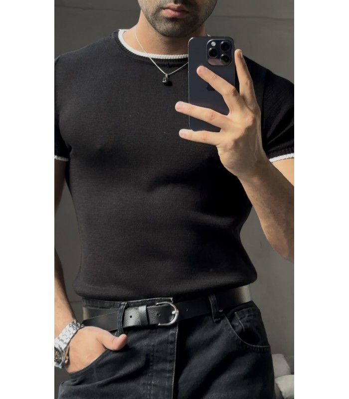 Bisiklet Yaka Özel Desen Detayli Tirko Tshirt
