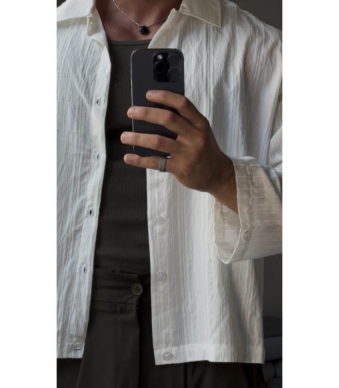 Crop Kesim Çizgili Oversize Gömlek