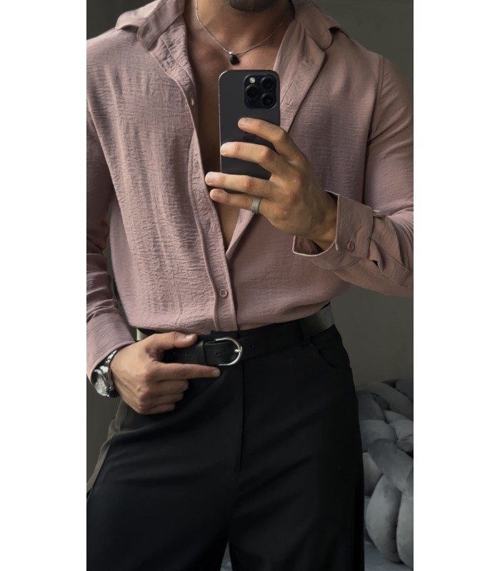 Italyan Yaka Özel Dokulu Oversize Gömlek