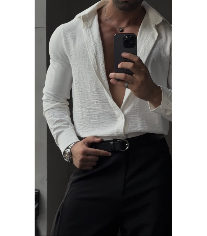 Italyan Yaka Özel Dokulu Oversize Gömlekmodel