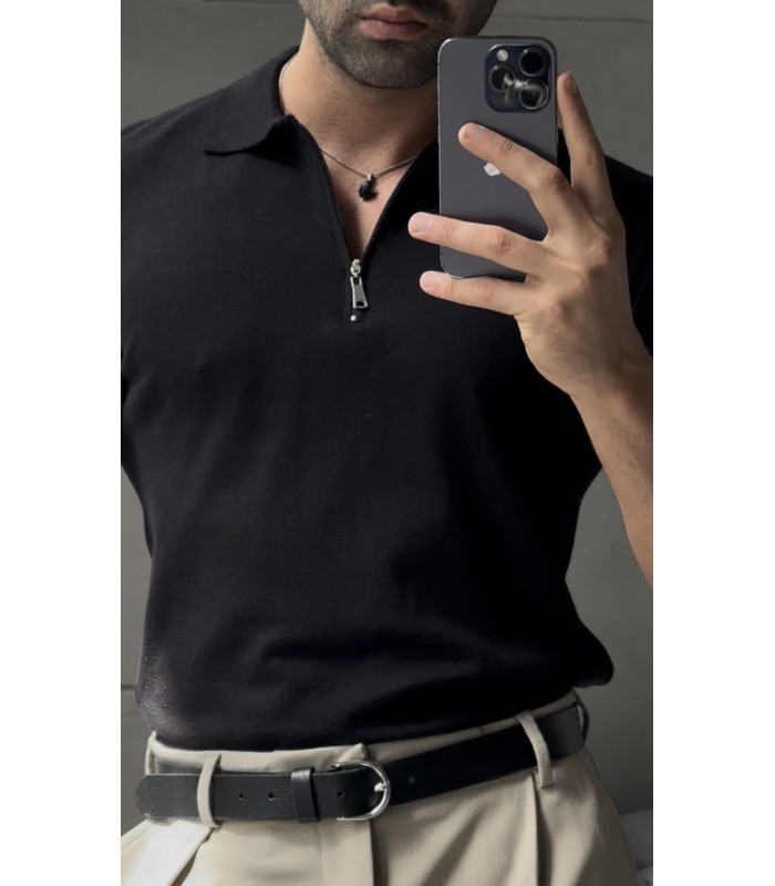 Özel Kumaş Likrali Yaka Fermuar Detayli Tshirt