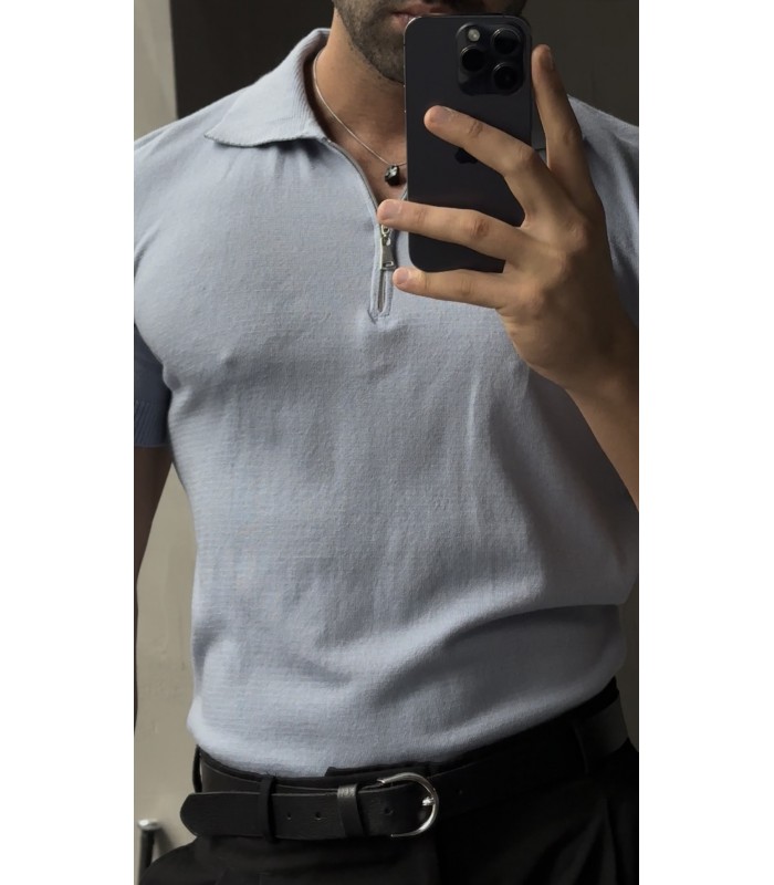Özel Kumaş Likrali Yaka Fermuar Detayli Tshirt