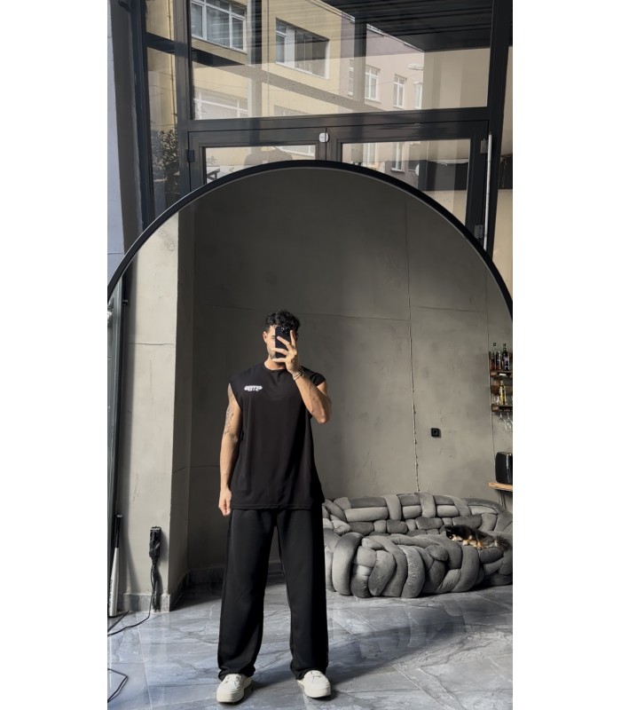 Oversize Ince Kumaş Likrali Sifir Kol Tshirt