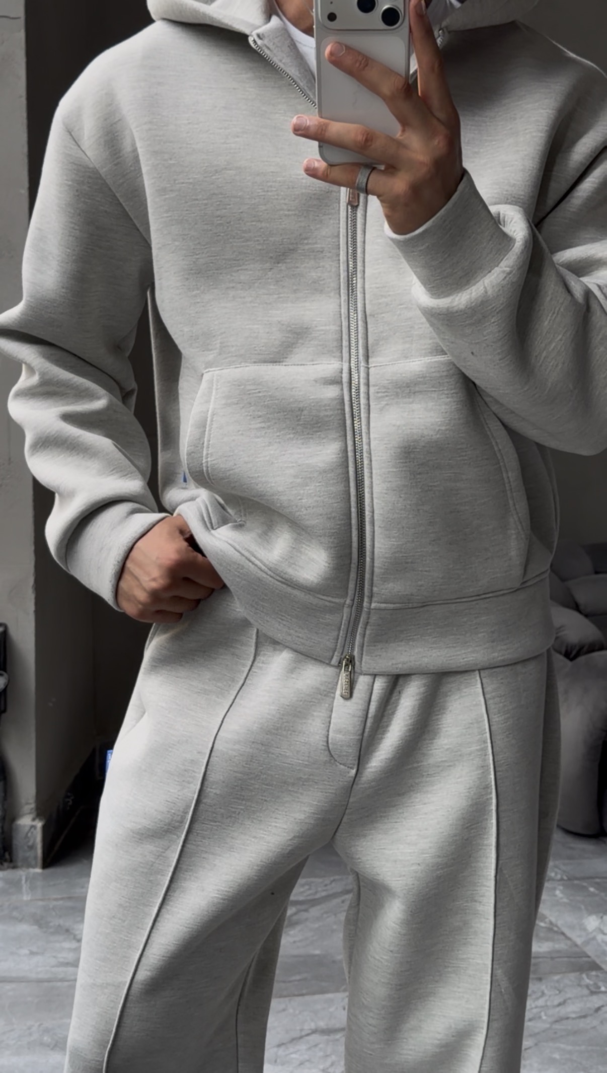 Oversize Fermuarlı Kapüşonlu Eşofman