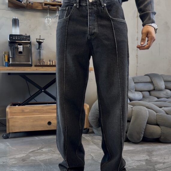 Oversize Wide Leg ön çizgi detay Denim