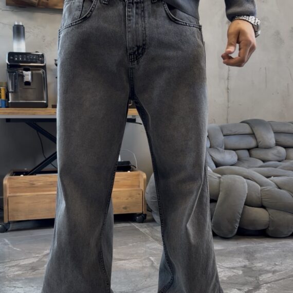 Çift Yan Şerit Detaylı Füme Baggy Jean