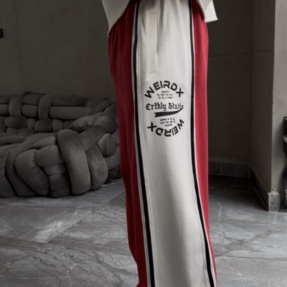 Çift Renkli Oversize Baggy Eşofman Altı - Kırmızı
