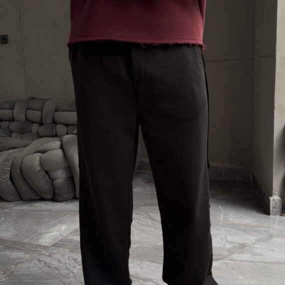 Oversize Yan Şerit Detaylı Bol Paça - Siyah